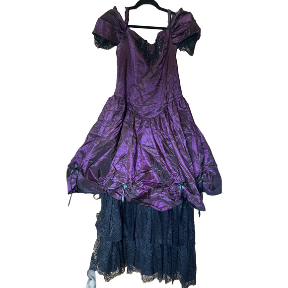 90s Goth Prairie Prom Dress Sz 10 Alfred Angelo Metallic Party Purple Vampire - Picture 1 of 12